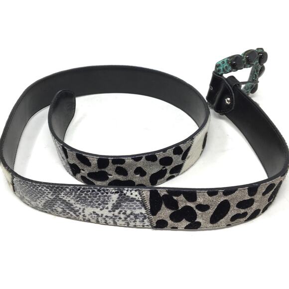 Nbel Women's Size Medium Aqua Metal Belt Buckle Black Stone Design Leather Belt - Picture 4 of 5